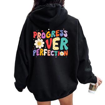 Motivational Progress Over Perfection Teacher Back To School Women Oversized Hoodie Back Print - Thegiftio UK