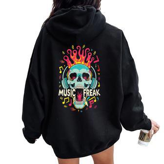 Music Freak Skull Headphones Cool Music Lover Idea Women Oversized Hoodie Back Print - Monsterry