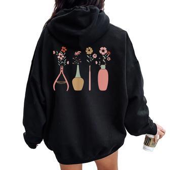 Nail Tech Nail Technician Nail Salon Retro Wildflower Floral Women Oversized Hoodie Back Print - Thegiftio UK
