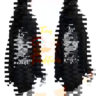 Native American Thanksgiving Gnome Pilgrim Fall Season Women Oversized Hoodie Back Print - Monsterry