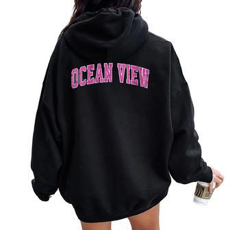 Ocean View Delaware De Vintage Sports Pink Women Oversized Hoodie Back Print - Monsterry