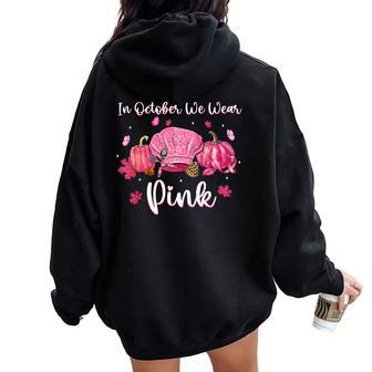 In October We Wear Pink Lunch Lady Butterfly Breast Cancer Women Oversized Hoodie Back Print - Thegiftio UK