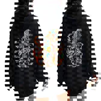 Octopus Floral Vintage Flowers Squid Kraken Scuba Diving Women Oversized Hoodie Back Print | Mazezy