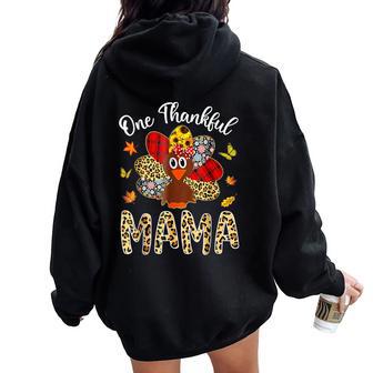 One Thankful Mama Leopard Turkey Thanksgiving Women Oversized Hoodie Back Print - Thegiftio UK