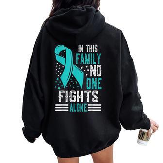 Ovarian Cancer Awareness Month Teal Rainbow Ribbon Women Oversized Hoodie Back Print - Thegiftio UK