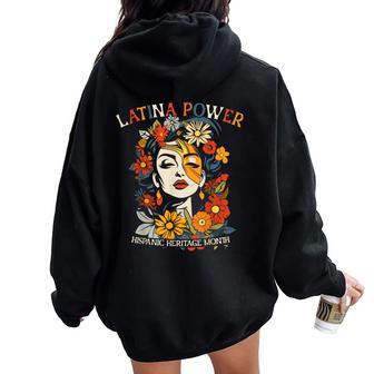 Hispanic Heritage Latina Power Flowers Women Women Oversized Hoodie Back Print - Thegiftio UK