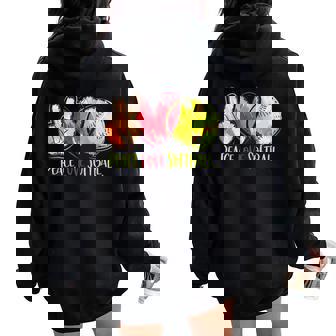 Peace Love Softball Player Girls Peace Love Softball Women Oversized Hoodie Back Print - Monsterry