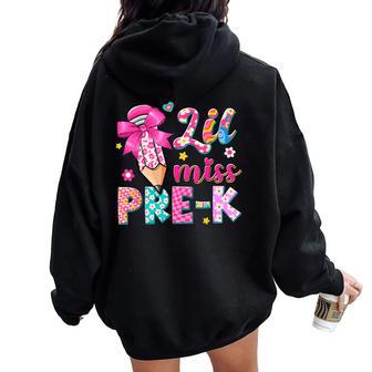 Pencil Bow Lil Miss Pre-K Pre-K Back To School Women Oversized Hoodie Back Print - Thegiftio UK