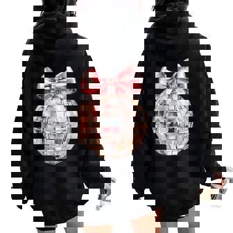 Pink Coquette Bow Disco Ball Party Girls Women Women Oversized Hoodie Back Print - Thegiftio