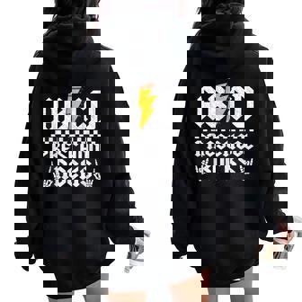 Preschool Rocks Teacher Preschool Rock Back To School Abcd Women Oversized Hoodie Back Print - Thegiftio