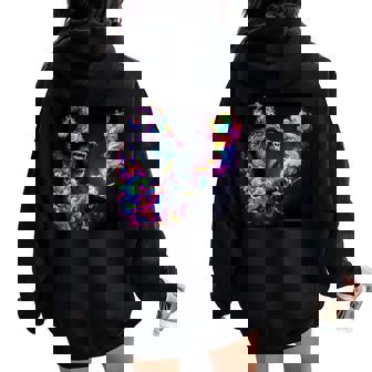 Psychedelic Gorilla Monkey Wizard Rainbow Edm Music Women Oversized Hoodie Back Print - Thegiftio