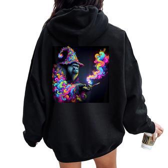 Psychedelic Gorilla Monkey Wizard Rainbow Edm Music Women Oversized Hoodie Back Print - Thegiftio UK
