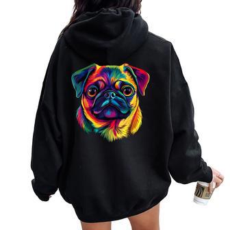 Pug Lover Cute Colorful Pug Puppy Dog Face For Women Women Oversized Hoodie Back Print | Seseable UK