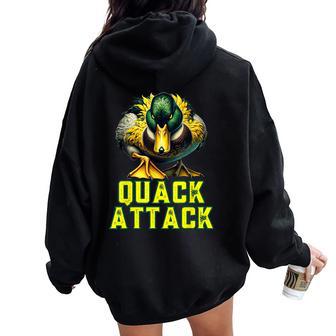 Quack Attack By Angry Green And Yellow Duck Women Oversized Hoodie Back Print - Thegiftio UK