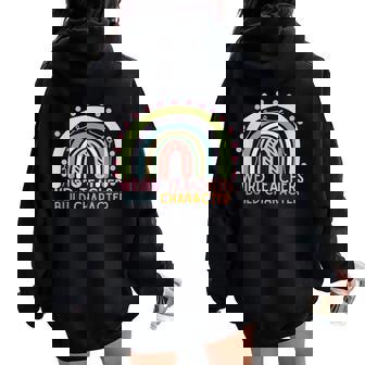 Rainbow Teacher Saying Weird Teachers Build Character Women Oversized Hoodie Back Print - Monsterry