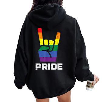 Rainbow Rock Hand Sign Pride Punk Gay Flag Lgbtq Women Women Oversized Hoodie Back Print - Thegiftio UK