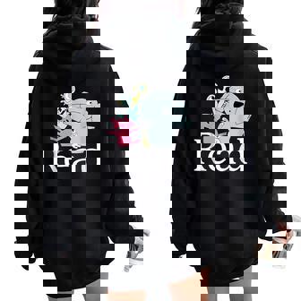 Read Book Cute School Teacher Librarian Elephant Pigeon Women Oversized Hoodie Back Print - Seseable