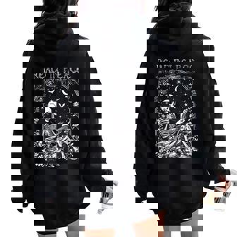 Read In Peace Skeleton Reading Teacher Spooky Halloween Women Oversized Hoodie Back Print - Thegiftio UK