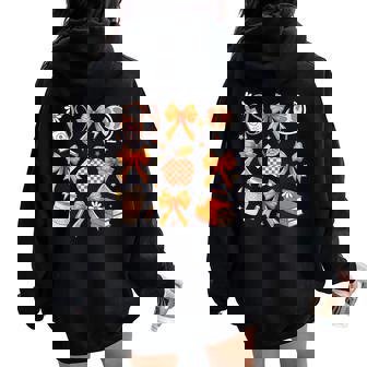 Retro Coquette Bow Teacher Fall Autumn Thanksgiving Women Oversized Hoodie Back Print - Thegiftio UK