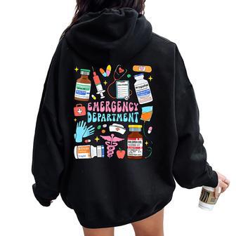 Retro Emergency Department Emergency Room Er Ed Nurse Tech Women Oversized Hoodie Back Print - Thegiftio UK
