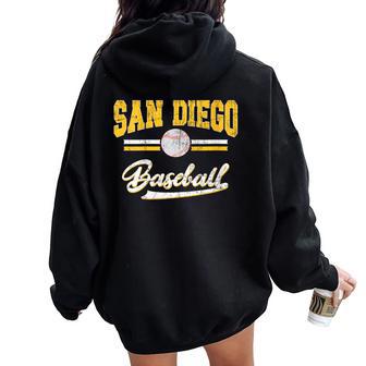 Retro Game Day Vintage San Diego Baseball Women Oversized Hoodie Back Print - Thegiftio UK