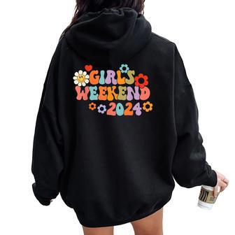 Retro Girls Weekend 2024 Groovy Girls Trip Besties Summer Women Oversized Hoodie Back Print - Thegiftio UK