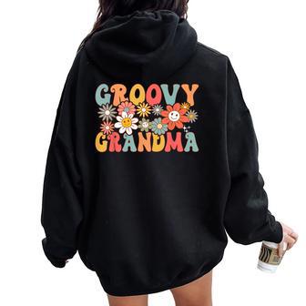 Retro Groovy Grandma 1St Birthday Matching Family Hippie Women Oversized Hoodie Back Print - Thegiftio UK