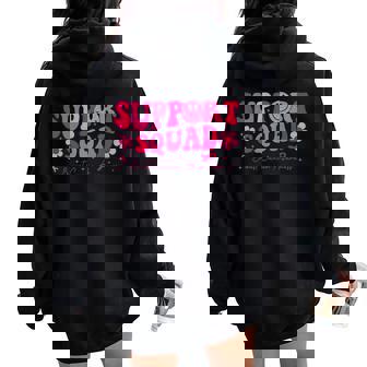 Retro Groovy Support Squad Breast Cancer Awareness Women Oversized Hoodie Back Print - Thegiftio UK