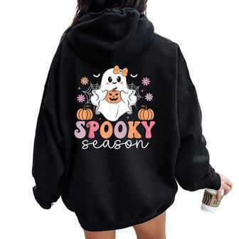 Retro Halloween Girls Spooky Season Cute Floral Ghost Women Oversized Hoodie Back Print - Thegiftio UK