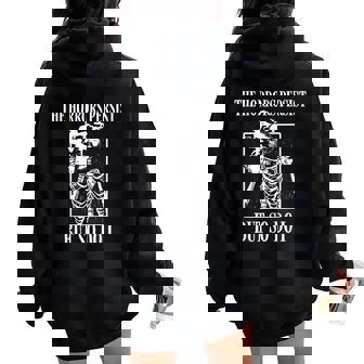 Retro The Horrors Persist But So Do I Humor Skeleton Coffee Women Oversized Hoodie Back Print - Thegiftio