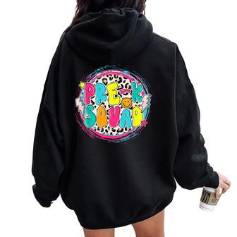 Retro Leopard Pre-K Squad Happy First Day Of School Teacher Women Oversized Hoodie Back Print - Thegiftio UK
