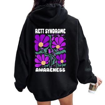 Rett Syndrome Purple Ribbon Wildflower Rett Syndrome Women Oversized Hoodie Back Print - Thegiftio UK