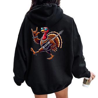 Rock N Roll Turkey Costume Thanksgiving Mens Women Oversized Hoodie Back Print - Thegiftio UK