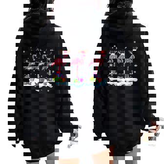 Santa Flamingo Christmas Lights Santa Reindeer Farmer Women Oversized Hoodie Back Print - Monsterry