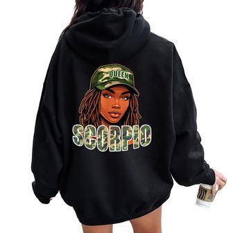 Scorpio Queen Black Woman Camo Hat Locs Birthday Women Oversized Hoodie Back Print | Seseable UK