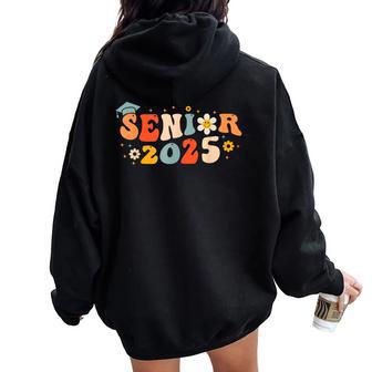 Senior 2025 Groovy Retro Senior Class Of 2025 Graduation Women Oversized Hoodie Back Print - Thegiftio UK