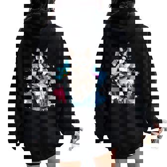 Siberian Husky Cute Dog Paint Bucket Women Oversized Hoodie Back Print - Monsterry