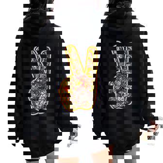 Signe De Main Hippie Love Peace Symbole De Paix Floral Rétro Sweat à capuche oversize pour femme avec imprimé dans le dos - Cadeauxyz