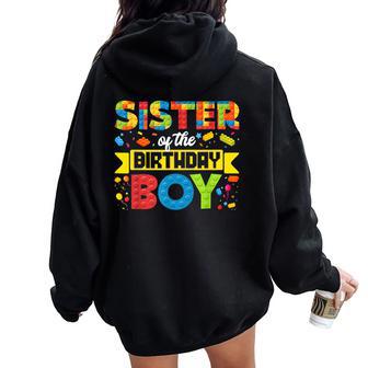 Sister Of The Birthday Boy Master Builder Building Blocks Women Oversized Hoodie Back Print - Thegiftio UK