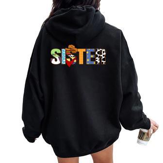 Sister Of The Birthday Western Rodeo Boy Family Matching Women Oversized Hoodie Back Print - Thegiftio UK