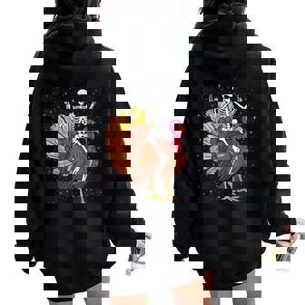 Skeleton Riding Turkey Thanksgiving Day Fall Autumn T- Women Oversized Hoodie Back Print - Thegiftio UK
