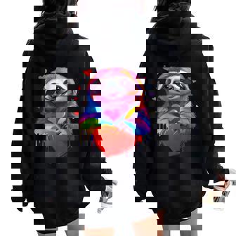 Sloth Colorful Sloth Heart Graphic Women Oversized Hoodie Back Print | Seseable CA