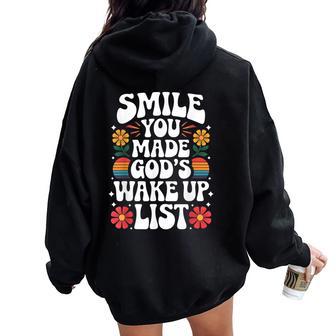 Smile You Made God's Wake Up List Christian Jesus Faith Women Oversized Hoodie Back Print - Thegiftio UK