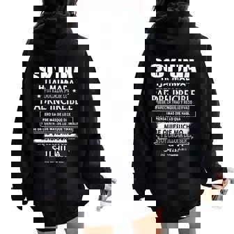 Soy Una Hija Mimada Fui Educada Por Un Padre Increíble Puede Cuello Women Oversized Hoodie Back Print - Regaloses