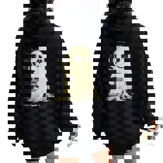 Spooky Ghost Costume Coffee Halloween Costume Women Oversized Hoodie Back Print - Thegiftio
