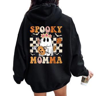 Spooky Momma Groovy Vintage Ghost Family Halloween Costumes Women Oversized Hoodie Back Print - Thegiftio UK