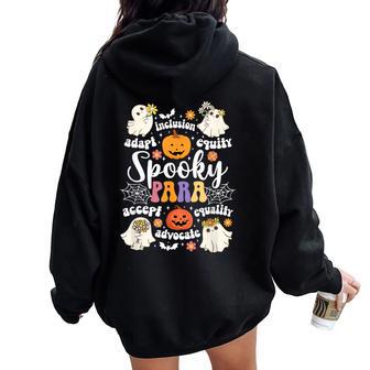 Spooky Para Halloween Parapro Groovy Paraprofessional Women Oversized Hoodie Back Print - Thegiftio UK