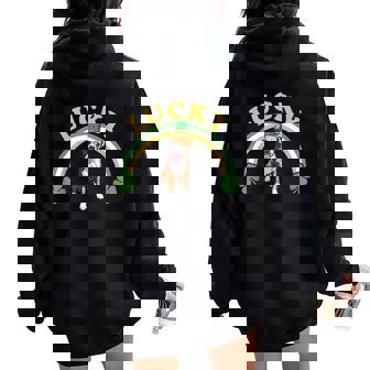 St Patrick's Day Lucky Boxer Rainbow Leprechaun Irish Women Oversized Hoodie Back Print - Monsterry