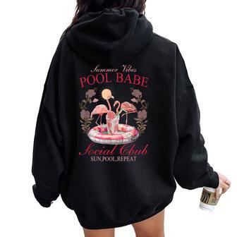 Summer Vibes Pool Babe Pink Flamingo Summer Vibes Beach Women Oversized Hoodie Back Print - Monsterry