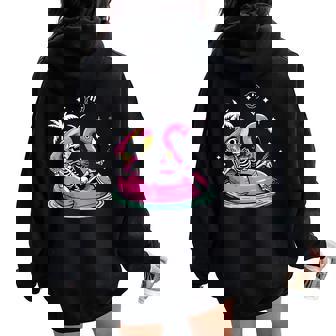 Summerween Vibes Skeleton Flamingo Float Summer Halloween Women Oversized Hoodie Back Print - Seseable
